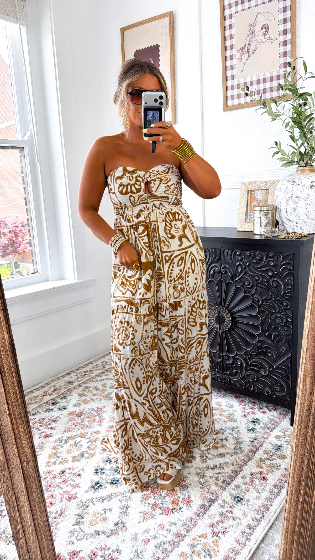 Belluna Strapless Jumpsuit, Cream/ Taupe