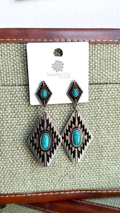 Bluebell Canyon Concho Earring, Antique Silver/ Turquoise