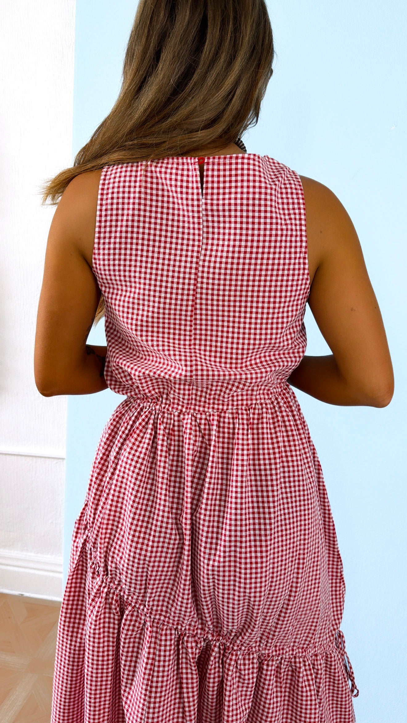 Midday Picnic Gingham Dress, Red