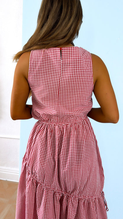 Midday Picnic Gingham Dress, Red