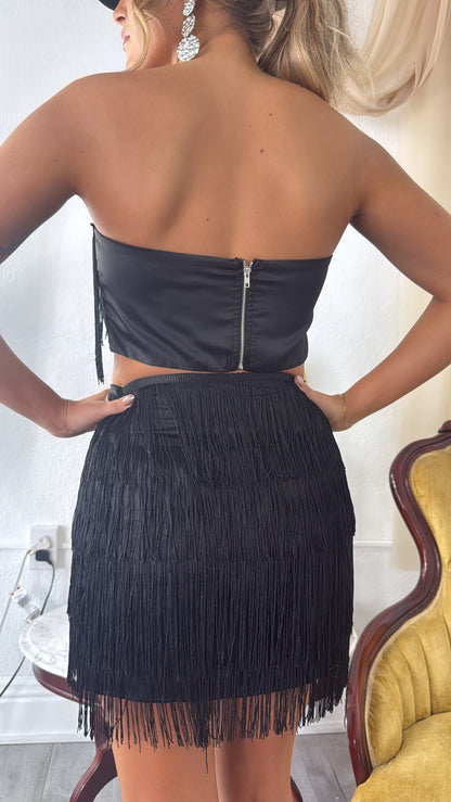 Fiesty In Fringe Set, Black