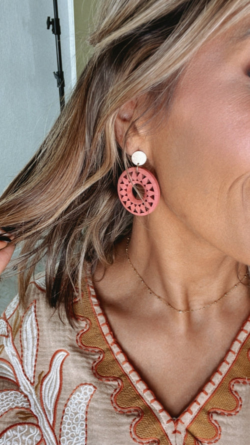 Perfect Touch Geometric Wood Earring, Dk. Mauve