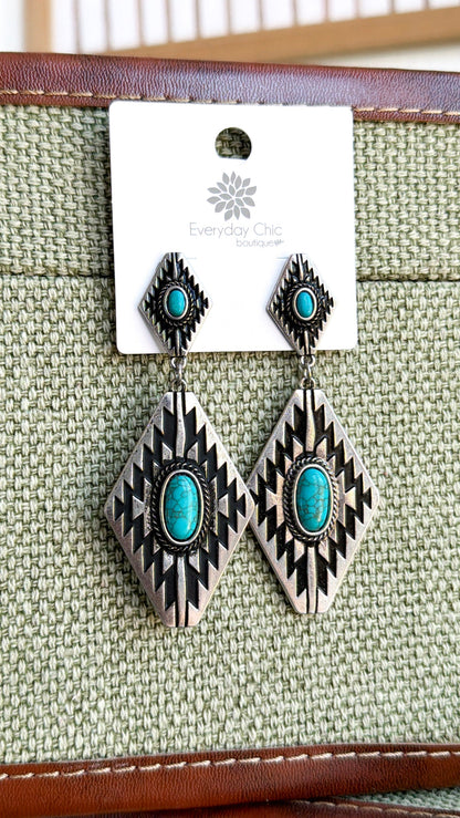 Bluebell Canyon Concho Earring, Antique Silver/ Turquoise