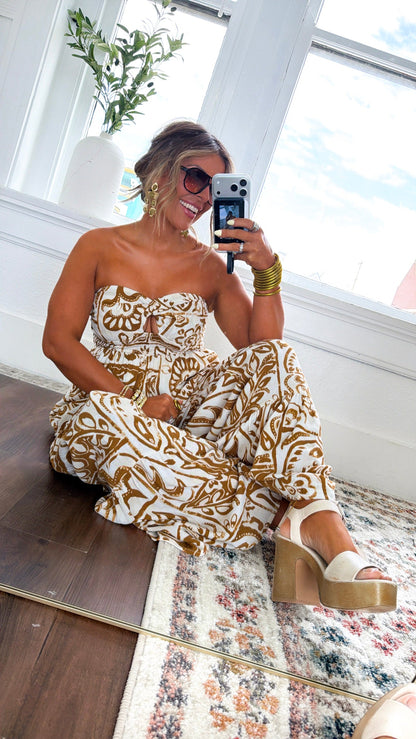 Belluna Strapless Jumpsuit, Cream/ Taupe