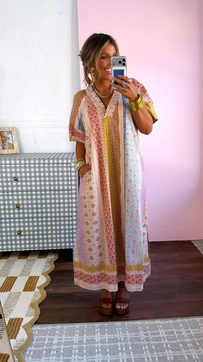 Gypsy Queen Maxi Dress, Beige Multi
