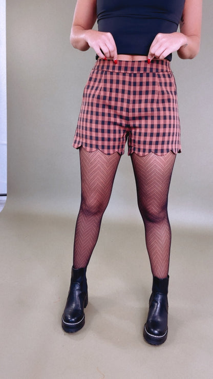 Fast Lane Plaid Scalloped Short, Terracotta