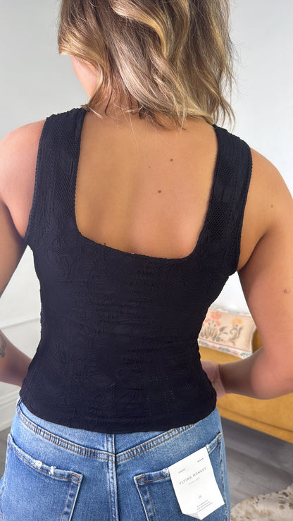 Double Layered Lace Tank, Black