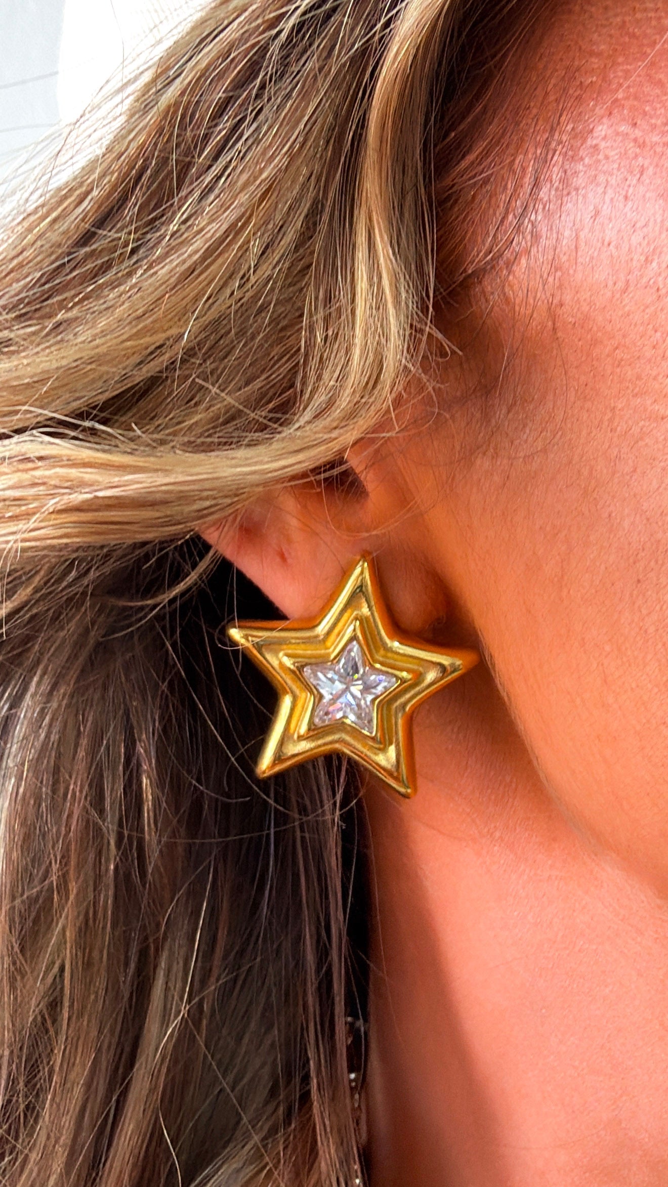 Mix Metal Star Earring