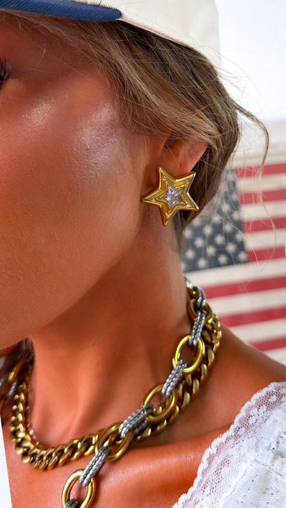 Mix Metal Star Earring