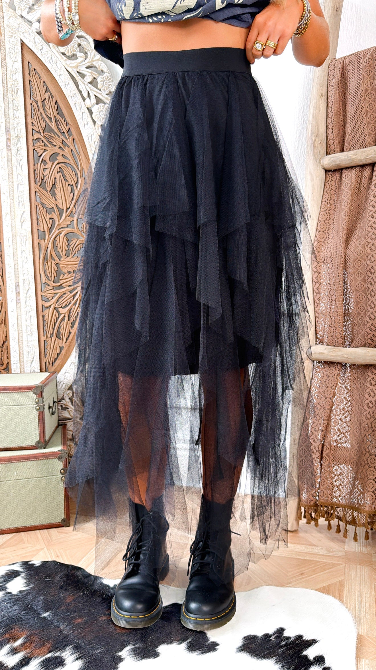 Be Merry Mesh Tutu Maxi Skirt , Black