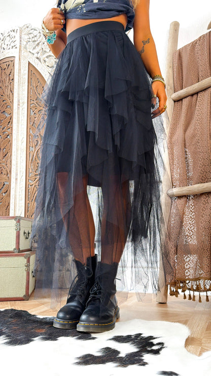 Be Merry Mesh Tutu Maxi Skirt , Black
