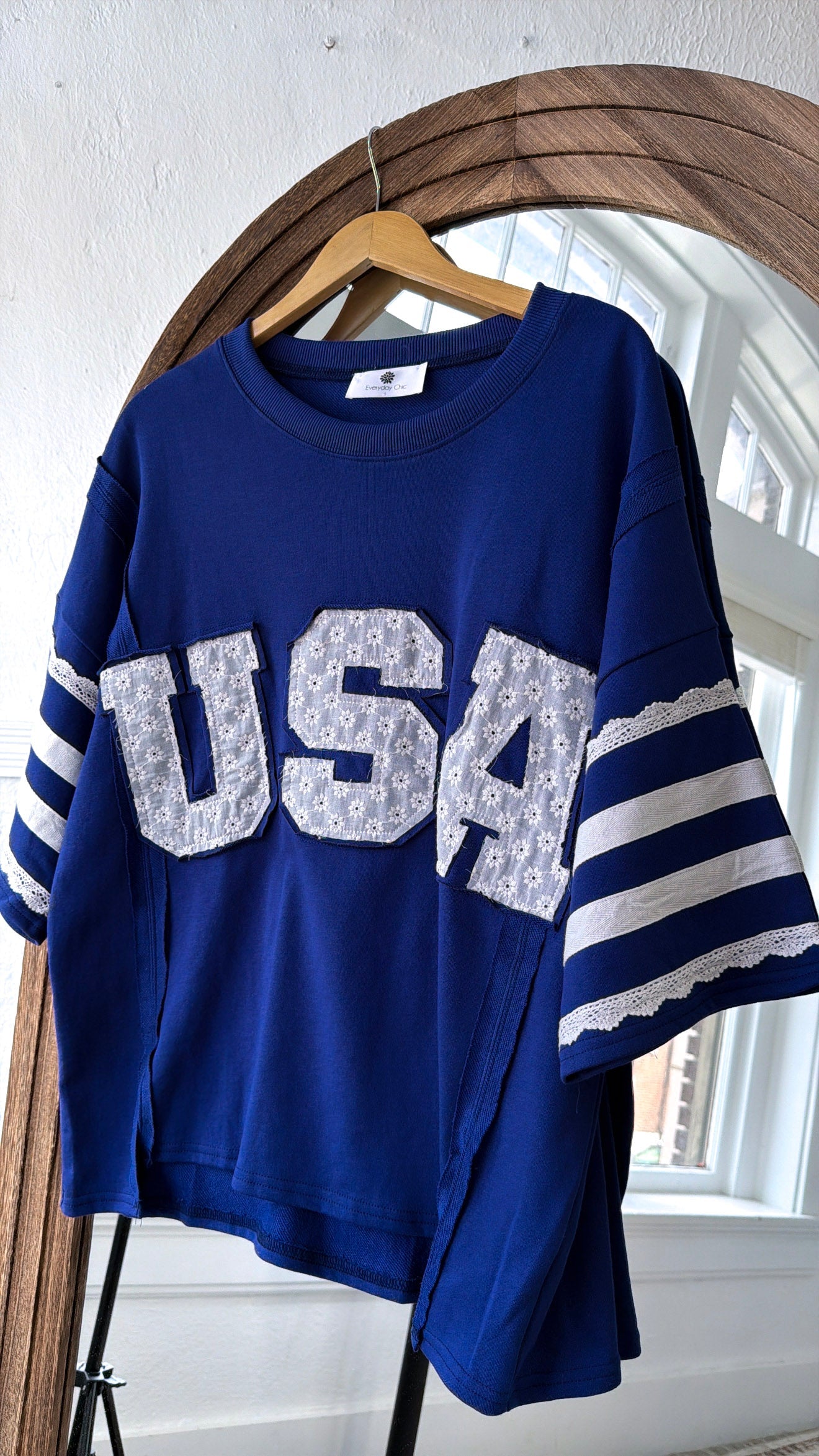 Lace USA Detailed Top, Navy