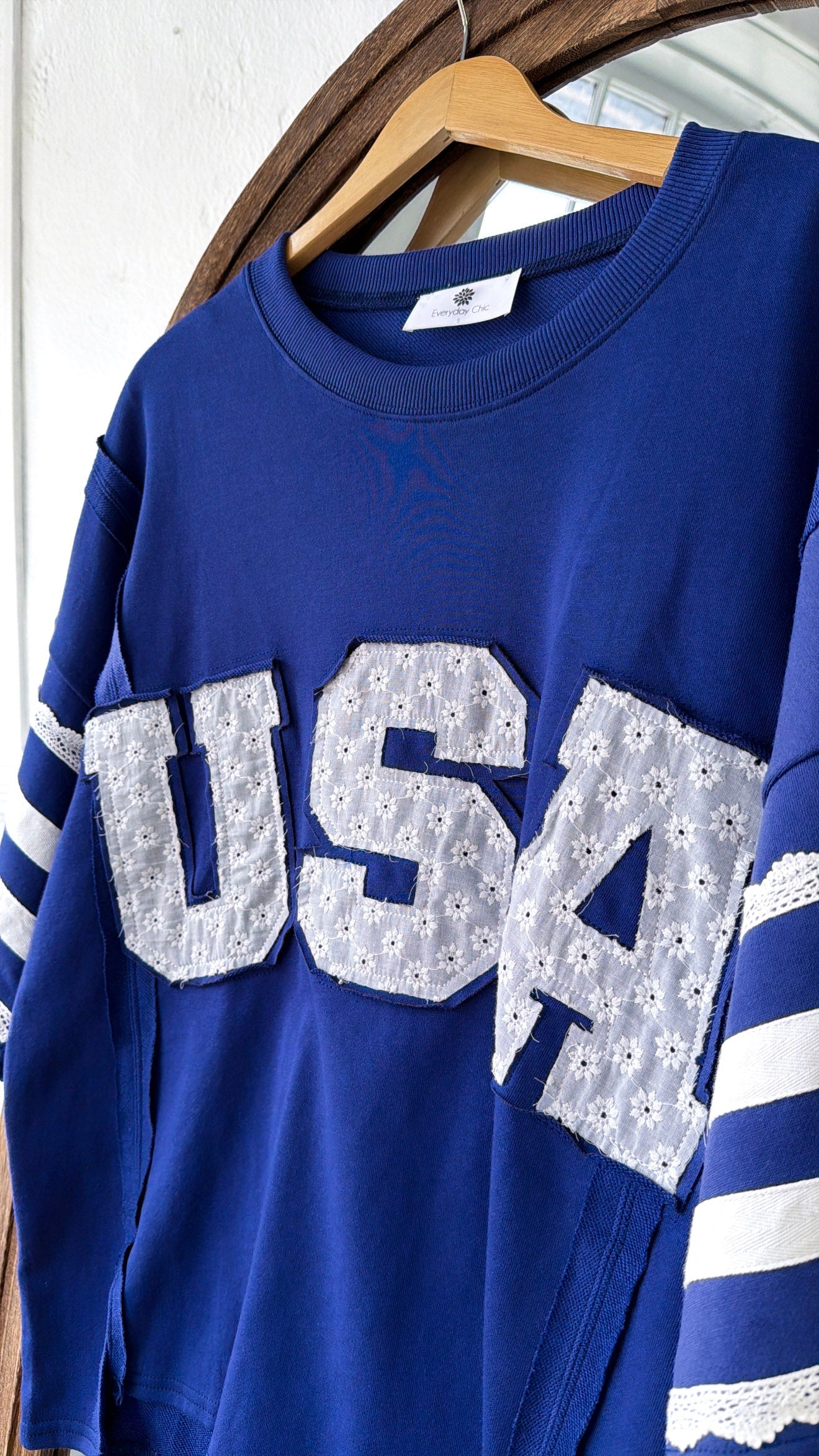 Lace USA Detailed Top, Navy