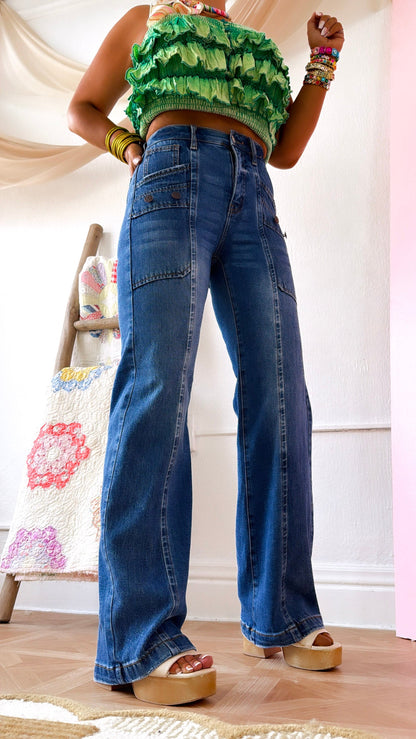 Austin Bootcut Pocket Jeans, Medium Dark