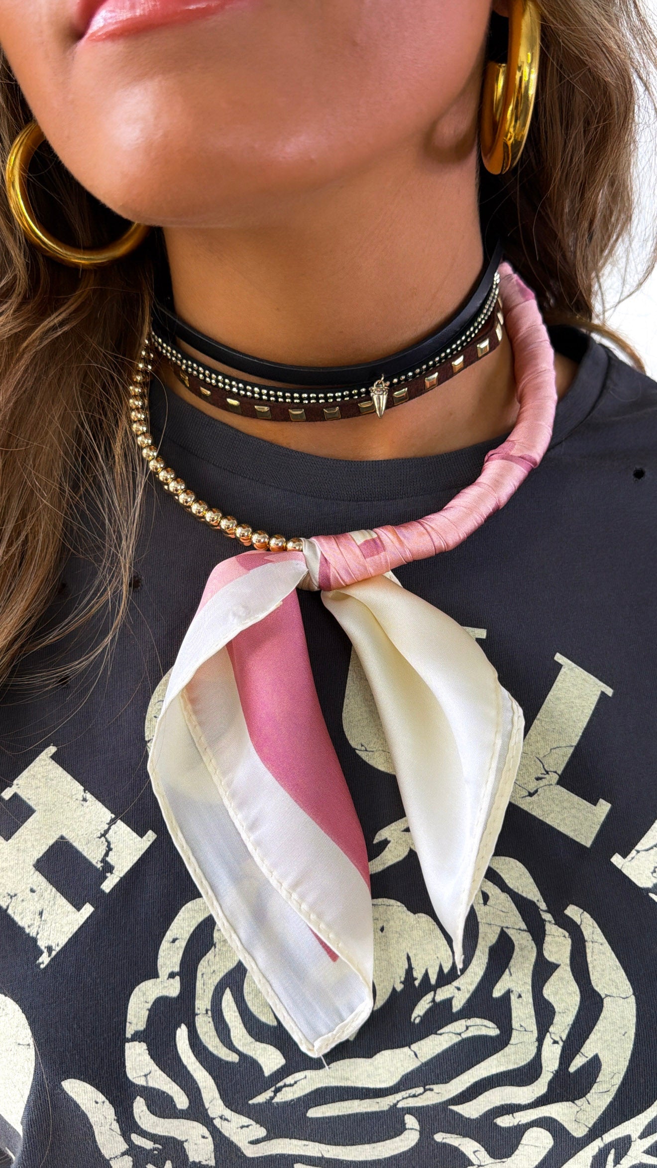 Half Bandana Wrapped Necklace, Dusty Pink