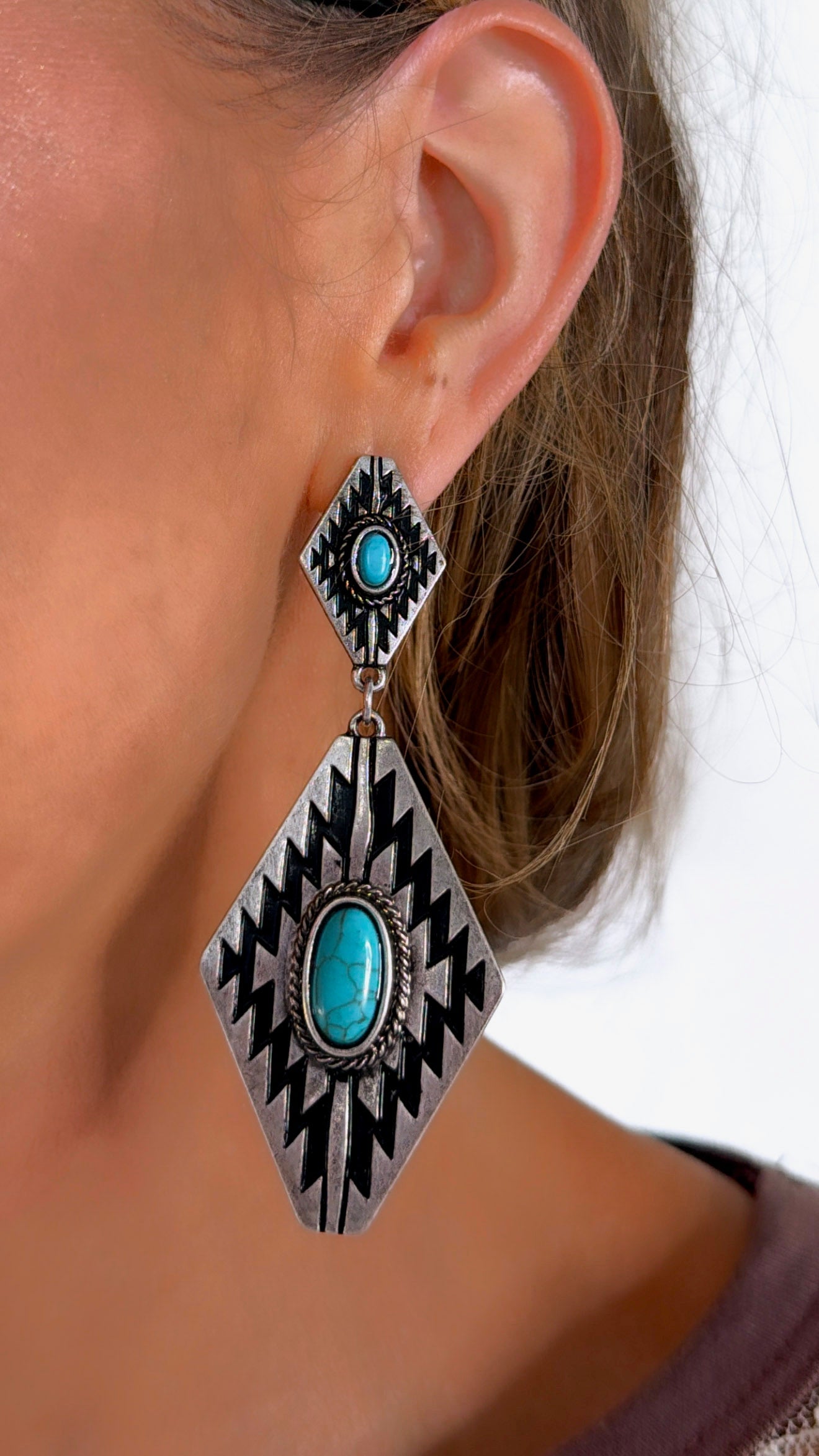 Bluebell Canyon Concho Earring, Antique Silver/ Turquoise