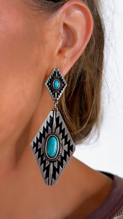 Bluebell Canyon Concho Earring, Antique Silver/ Turquoise