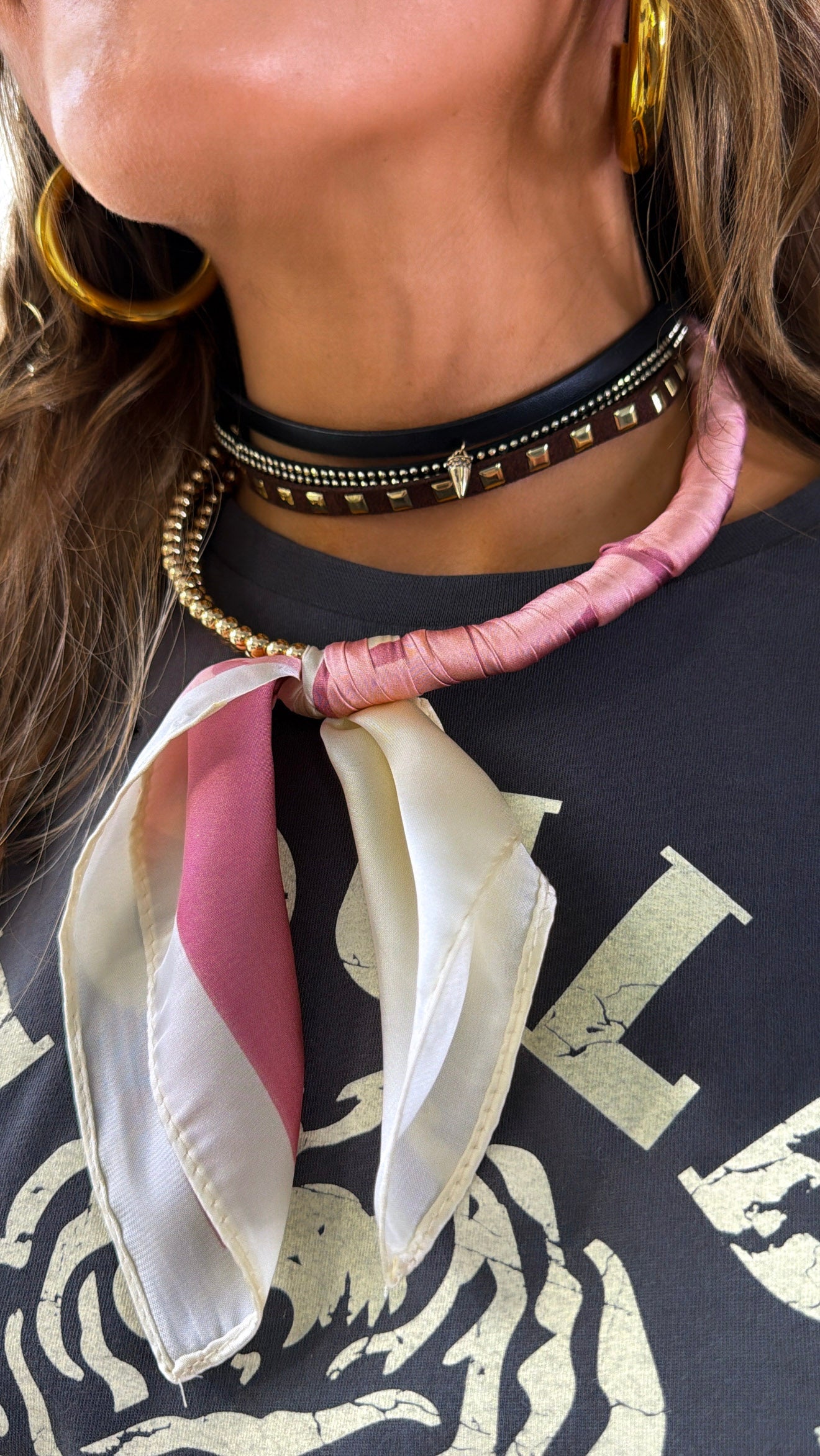 Half Bandana Wrapped Necklace, Dusty Pink