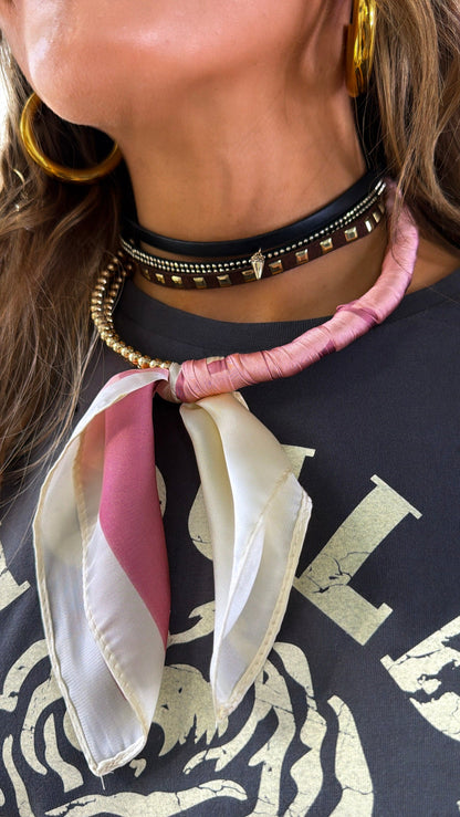 Half Bandana Wrapped Necklace, Dusty Pink