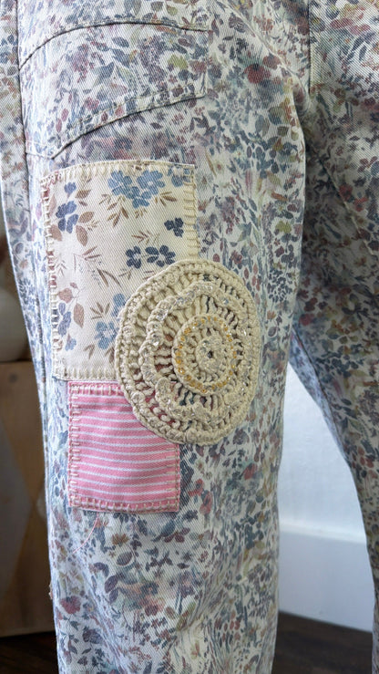 Denim Skies Striped Pants, Floral Multi