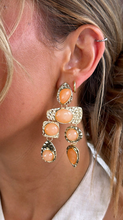 Boho Style Dangle Earring, Peach/ Gold