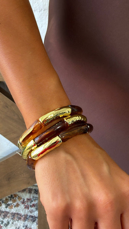 Golden Meadow Bracelet Stack, Tortoise / Gold