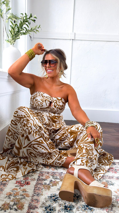 Belluna Strapless Jumpsuit, Cream/ Taupe