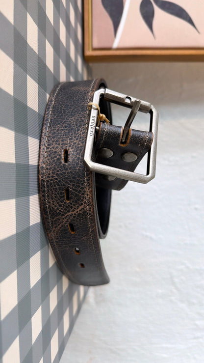 Bedstu Meander Leather Belt, Black Lux