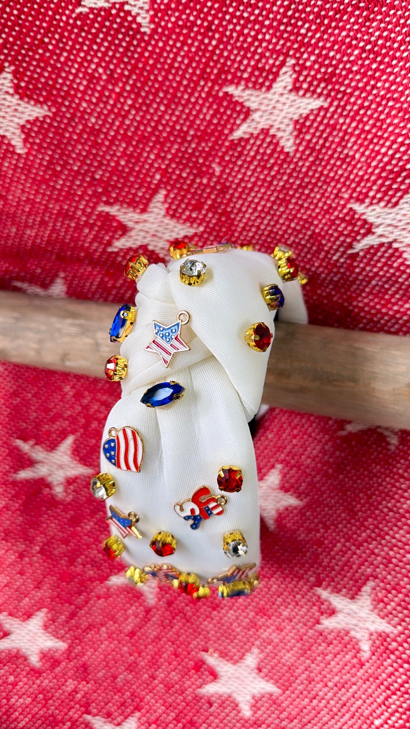 Fourth Of July Beaded Headband, White