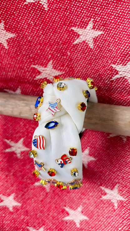 Fourth Of July Beaded Headband, White