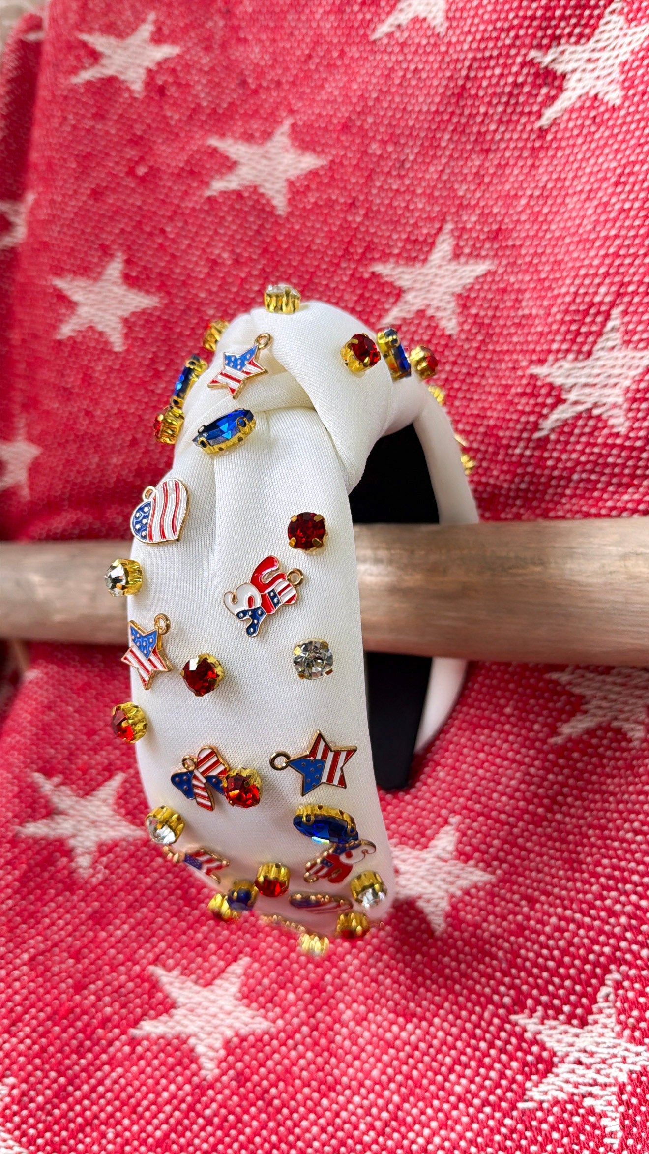 Fourth Of July Beaded Headband, White