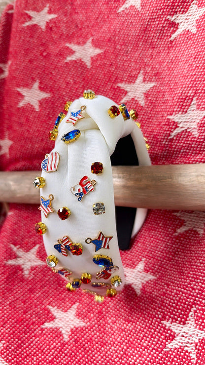Fourth Of July Beaded Headband, White