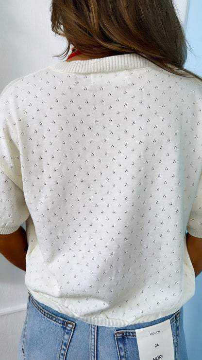 Eyelet Knit Cardigan, Ivory