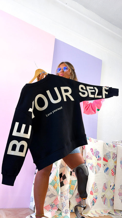 Love Yourself Oversized Crewneck, Black