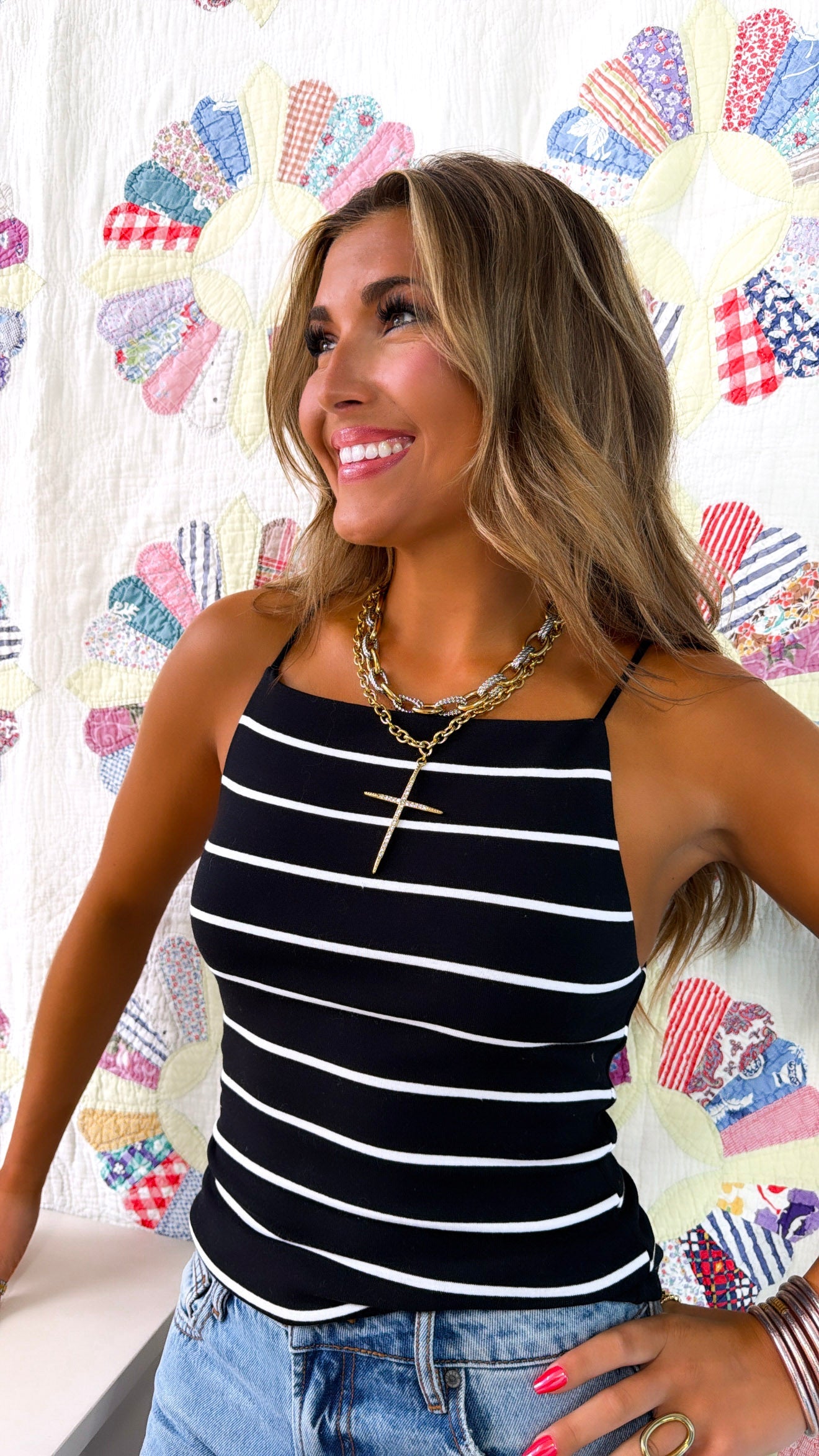 City Stripe Tank, Black/Off White