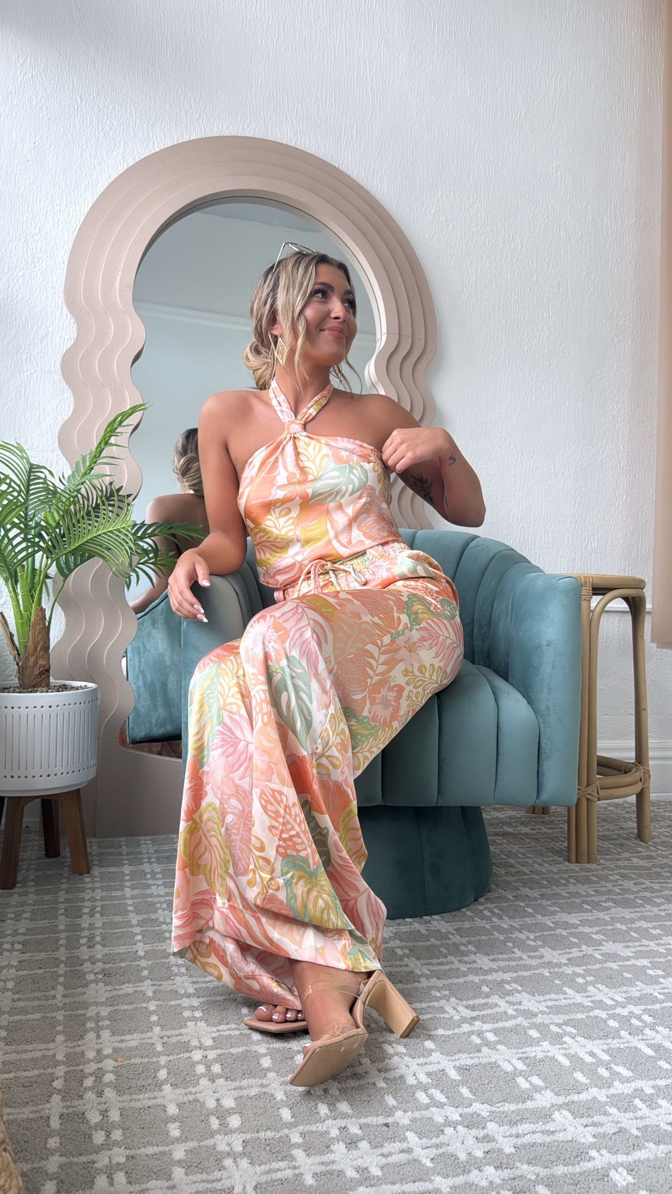 Isla Bloom Haltered Two Piece Set, Apricot Multi