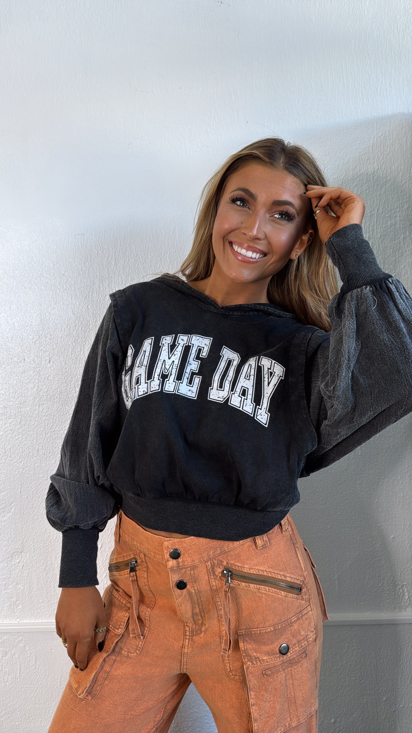 Mineral Wash Gameday Hoodie, Black
