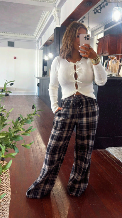 On Second Thought Satin Bow Long Sleeve Top , Ivory