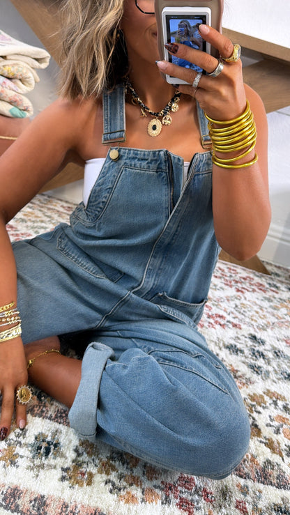 Bayberry Bloom Overalls, Denim