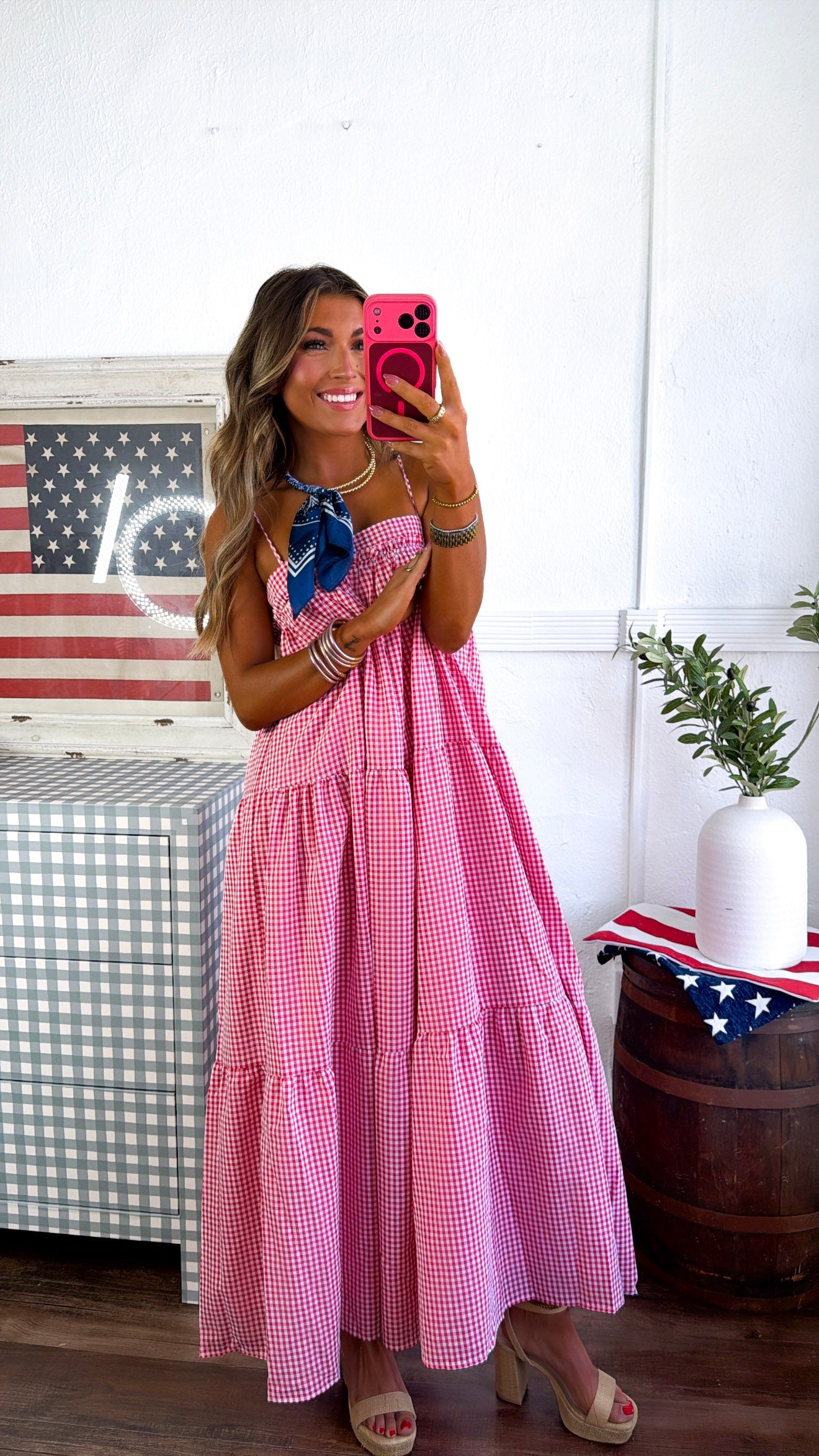 Dipsy Darling Midi Dress, Red/Navy