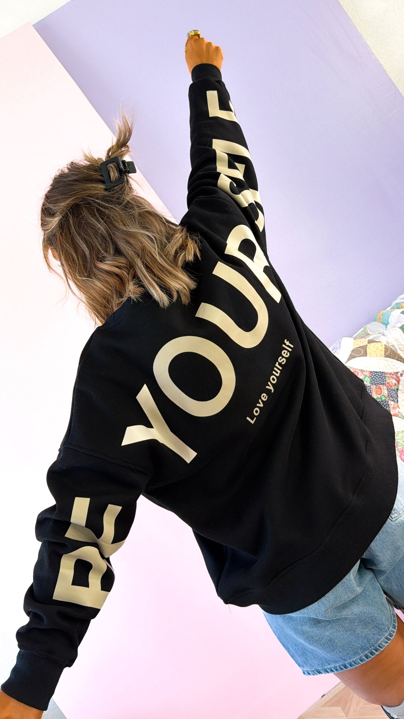 Love Yourself Oversized Crewneck, Black