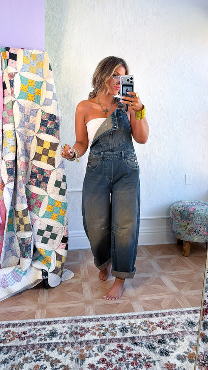 Honey Dune Barrel Overalls, Grey Denim