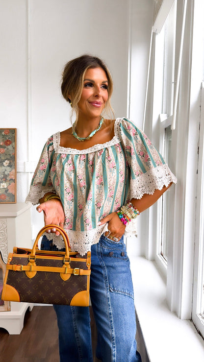 Earth Song Floral Blouse, Teal