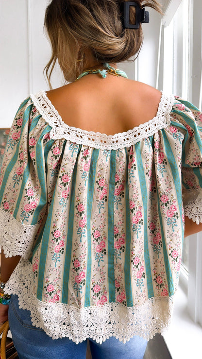 Earth Song Floral Blouse, Teal