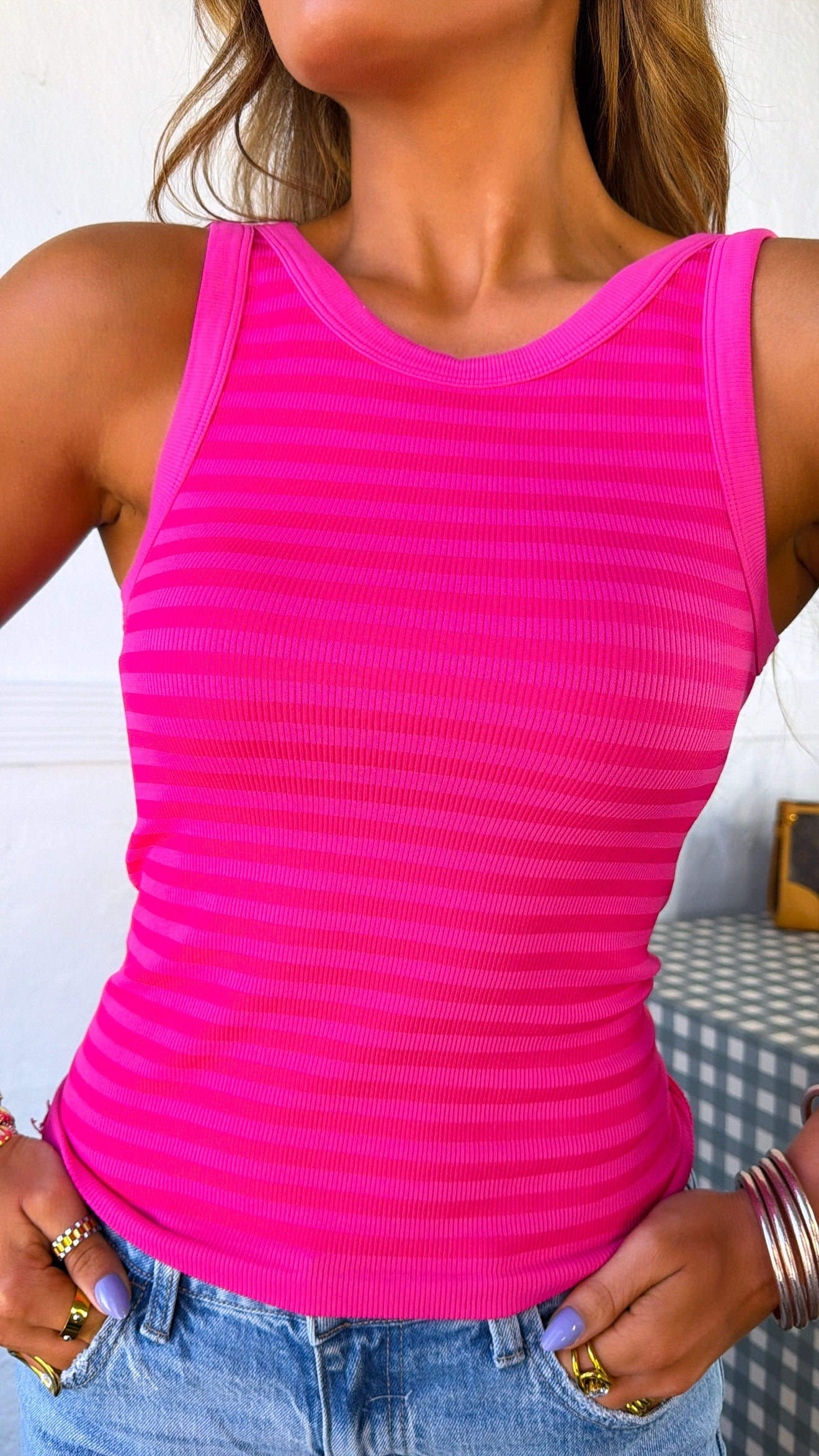 Daily Stripe Tank Top, Aloha Pink