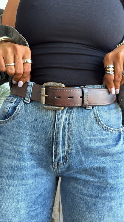 Meander Leather Belt, Teak Rustic