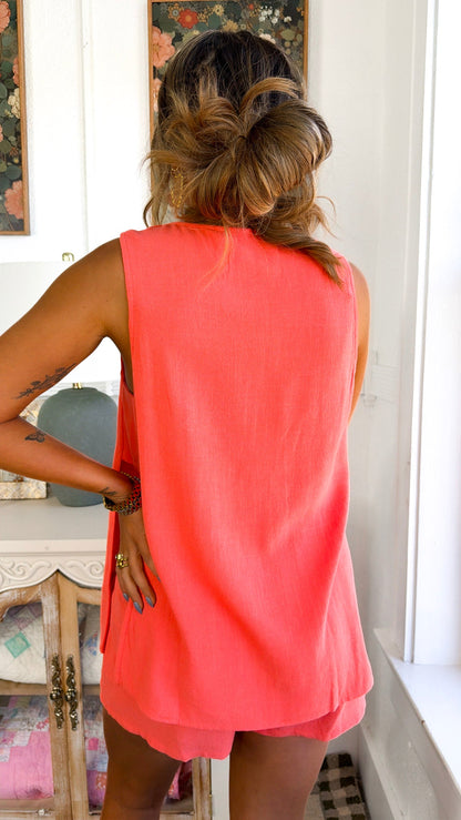 Button Two Piece Set, Papaya