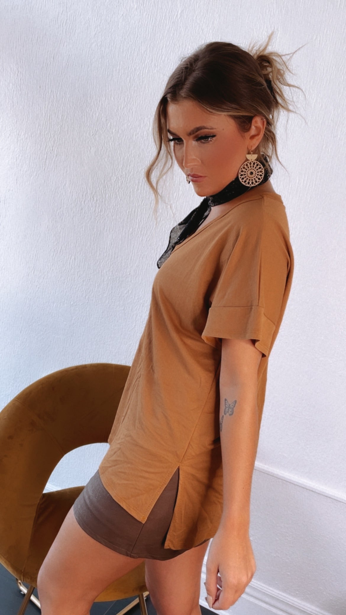 All Basic V Neck Tee, Khaki
