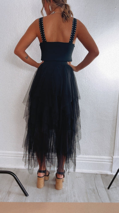 Be Merry Mesh Tutu Maxi Skirt , Black