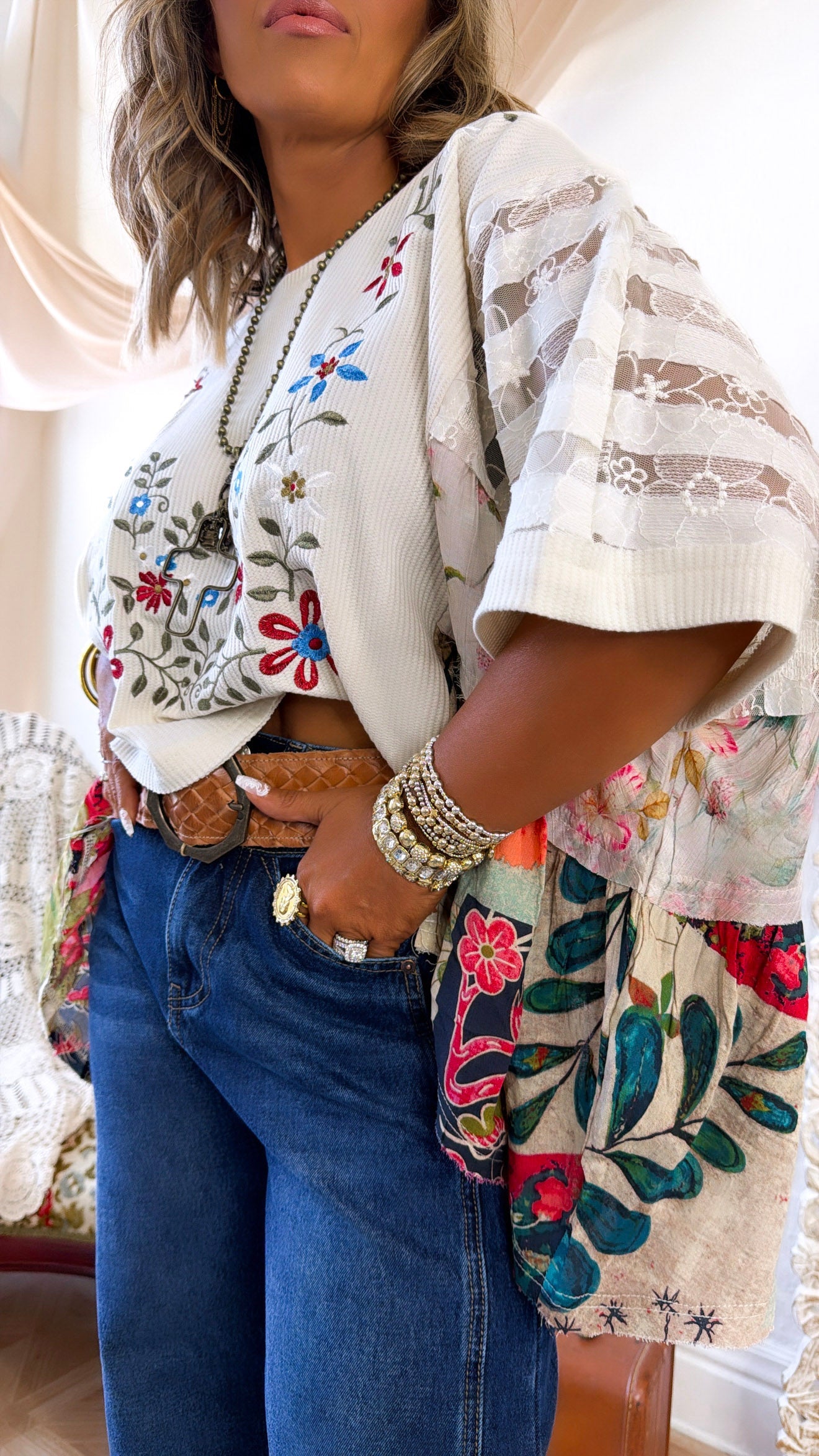 Gabriella Floral Top, Cream